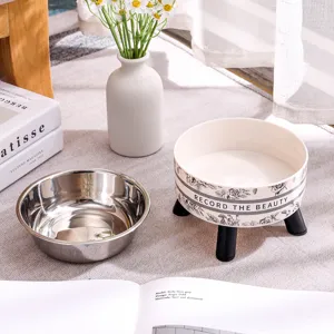 Elevated stainless steel pet bowl set with stylish raised stand for cats and dogs feeding.
