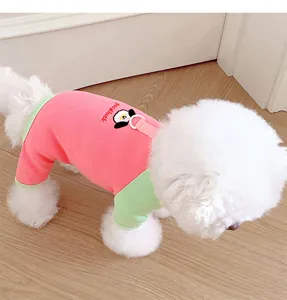 Spring summer thin pet dog clothes small dog colorblocked four legged home clothes with ring