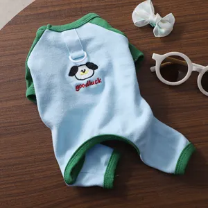 Spring summer thin pet dog clothes four-legged cute cartoon color block puppy apparel home wear.