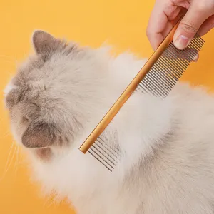 Pet Grooming Comb Stainless Steel Double Sided Dog Cat Shedding Brush Colorful Handle Pet Hair Care Tool