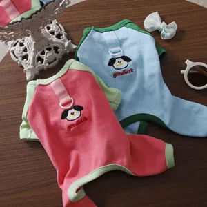 Spring and summer thin pet dog jumpsuit featuring cute puppy embroidery and sturdy metal ring.