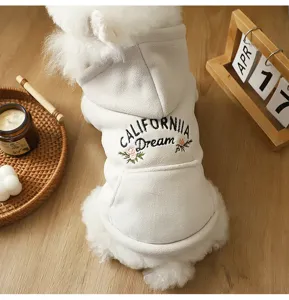 Cozy dog fleece hoodie for small pets, featuring cute California embroidery and warm winter style.