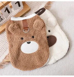 Cute winter warm pet dog fleece clothes with adorable bear ears and soft plush fabric design.