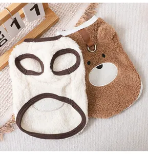 Cute bear fleece pet dog clothes autumn winter warm puppy hoodie coat detail closeup display