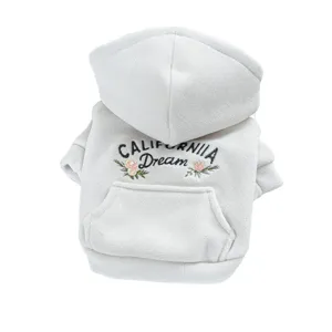 Cute dog fleece hoodie with floral embroidery, warm winter pet clothes for small dogs puppy.