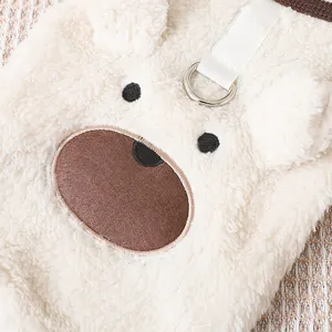 Cute fleece pet dog winter warm clothes with sweet bear embroidery and D-ring harness design.