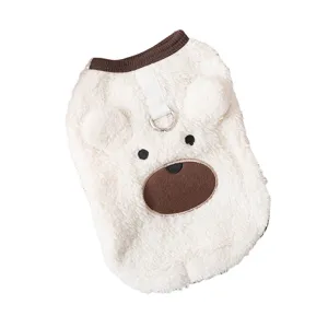 Cute pet fleece dog clothes winter warm teddy bear apparel with D-ring harness for small puppy white