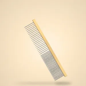 Professional dual-density stainless steel pet grooming comb for dogs and cats daily care.