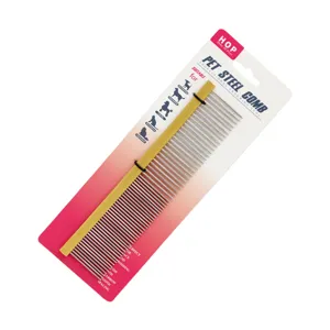 Professional pet steel comb with dual tooth spacing for cat and dog daily grooming and care.