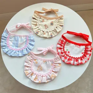 Cute pet bib set with ruffles and bows, comfortable cotton saliva towel for cats and small dogs.