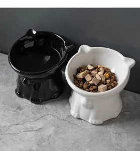 Gamelle pour chat en céramique surélevée, mangeoire ergonomique avec oreilles pour protéger le cou.