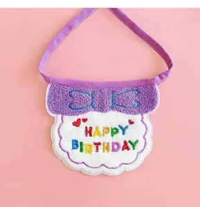 Cute pet birthday bib with embroidery design, perfect for cats and dogs celebration parties.