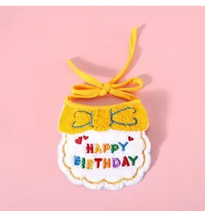 Cute pet birthday bib yellow white cotton embroidered happy birthday dog cat party decor