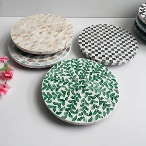 Handgemachte Muschel Tischset runde Mosaik Untersetzer stilvolles Karomuster Tischdeko