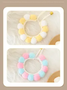 Cute fluffy pom-pom cat collar detail view, adjustable soft neckerchief pet accessory