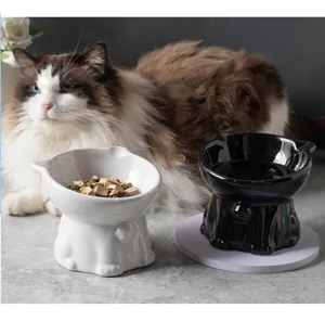 Bol pour chat sureleve en ceramique mignon grand calibre mangeoire eau noir et blanc