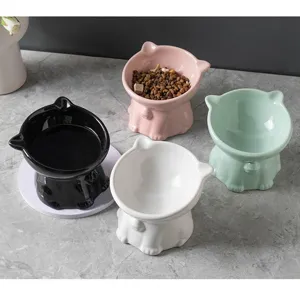 Gamelles surélevées en céramique pour chats, 4 couleurs, design d'oreilles mignon et ergonomique.