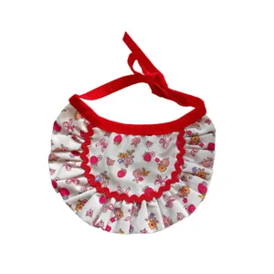 Cute floral strawberry pet bib with red bow and ruffles for lovely cats and small dogs style