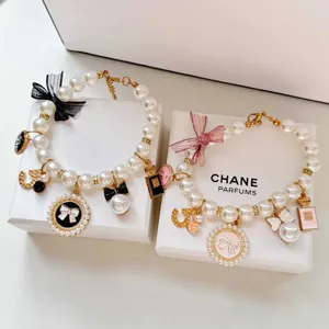 Cute pet pearl necklace with bow and perfume charms for dogs and cats lovely collar