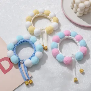 Cute Cat Collar With Colorful Pom Poms And Bell Adjustable Soft Plush Neck Strap For Kitten Small Dogs Pet Accessories