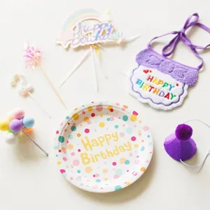 Cute pet birthday party decoration set for dogs and cats with bib and hat accessories.