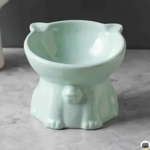 Gamelle pour chat en céramique surélevée avec oreilles, bol d'eau et de nourriture grand format.