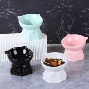 Gamelle pour chat surélevée en céramique avec design d'oreilles mignon, lot de bols pour animaux