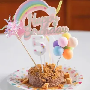 Cute pet birthday cake topper set with rainbow and number candle for dog cat party decor