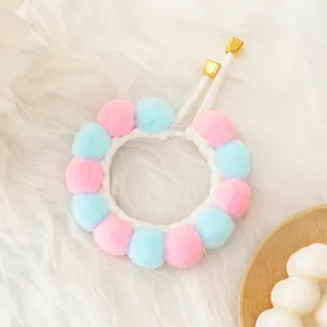 Colorful pom pom cat collar cute fluffy pet necklace adjustable kitten neck accessory soft