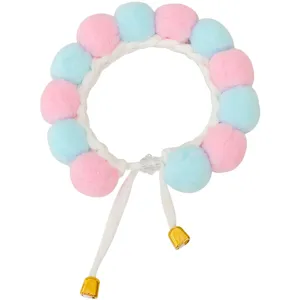 Colorful pom-pom cat collar with bells, cute adjustable pet neck strap for kittens.