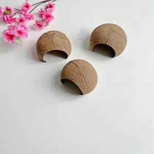 Primo piano dettagliato della capanna nascondiglio per criceti in guscio di cocco naturale.