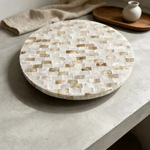 Handgemachte Perlmutt runde Tablett Mosaik Schachbrett Platzdeckchen Luxus Esstisch Matte