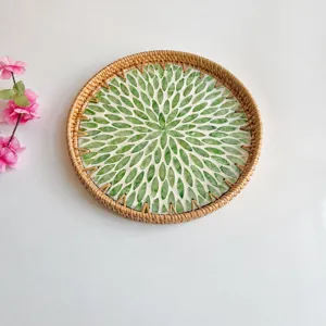 Handmade rattan woven shell tray Nordic creative mosaic fruit snack storage decorative plate.