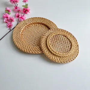 Tovaglietta in rattan intrecciato a mano vassoio rotondo tappetino isolante per teiera