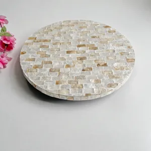 Handgefertigte Muschel Mosaik runde Tischset Hitzebeständige Matte Luxus Tablett für Esstisch.