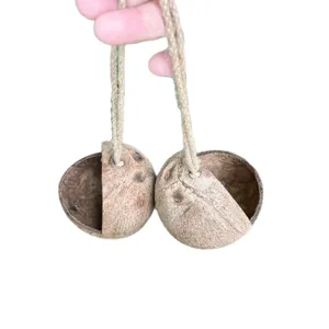 Nido de pájaro de cáscara de coco natural casa colgante para loros y mascotas pequeñas