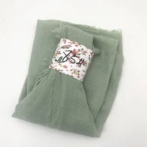 Solid color natural wrinkled cotton linen scarf with tassel edge, elegant daily head wrap.