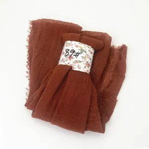 Natural crinkled cotton linen scarf with tassel edge, comfortable breathable hijab shawl.