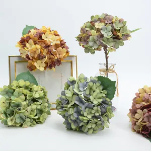 Hortensia de Seda Retro Europea Tallo Único Flores Falsas Artificiales Arreglo Floral de Otoño Vintage para Mesa de Boda Decoración del Hogar
