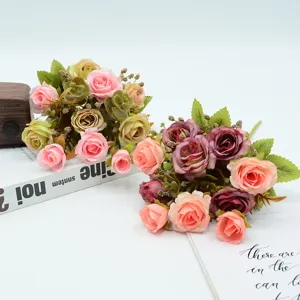 Artificial Rose Flower Bundle Silk Simulation Rose Bouquet For Home Decor Photography Props Wedding Party Floral Arrangement