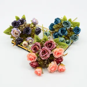 Artificial rose flower bouquet faux floral arrangement for home decor wedding photo props