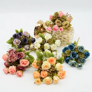 Artificial rose flower bouquets, colorful silk flowers for home decor and wedding photography props.