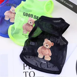 Breathable mesh dog summer vest cute bear printed cooling clothes for small pets like pom.