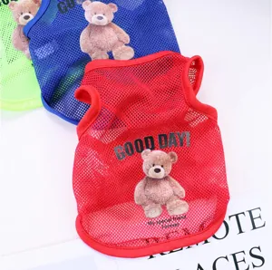 Breathable mesh pet vest for small dogs summer cooling anti-uv puppy clothes cute bear design.