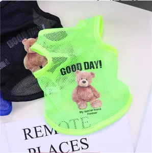 Summer breathable mesh pet vest with cute teddy bear design for small dogs and cats.