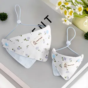 Cute floral pet bib for small dogs, adjustable strap triangle saliva towel puppy scarf.