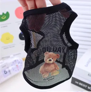 Summer breathable mesh dog vest for small pets, cute bear print cooling puppy clothes black.