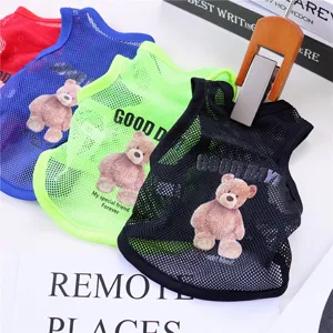 Summer breathable mesh pet dog vest cute bear print puppy clothes small dog apparel