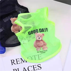 Dog summer mesh vest breathable thin pet clothes with cute bear print for small dogs apparel