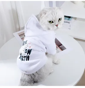 Cute white pet cat hoodie with cute peace dove embroidery, warm apparel for small cats.